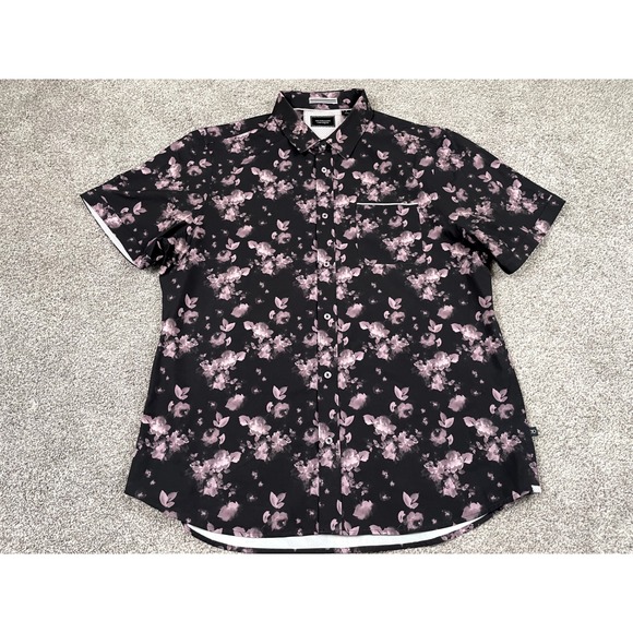 7 Diamonds Other - 7 Diamonds Shirt Mens XL Button Down Short Sleeve Floral 4 Way Stretch Black Top